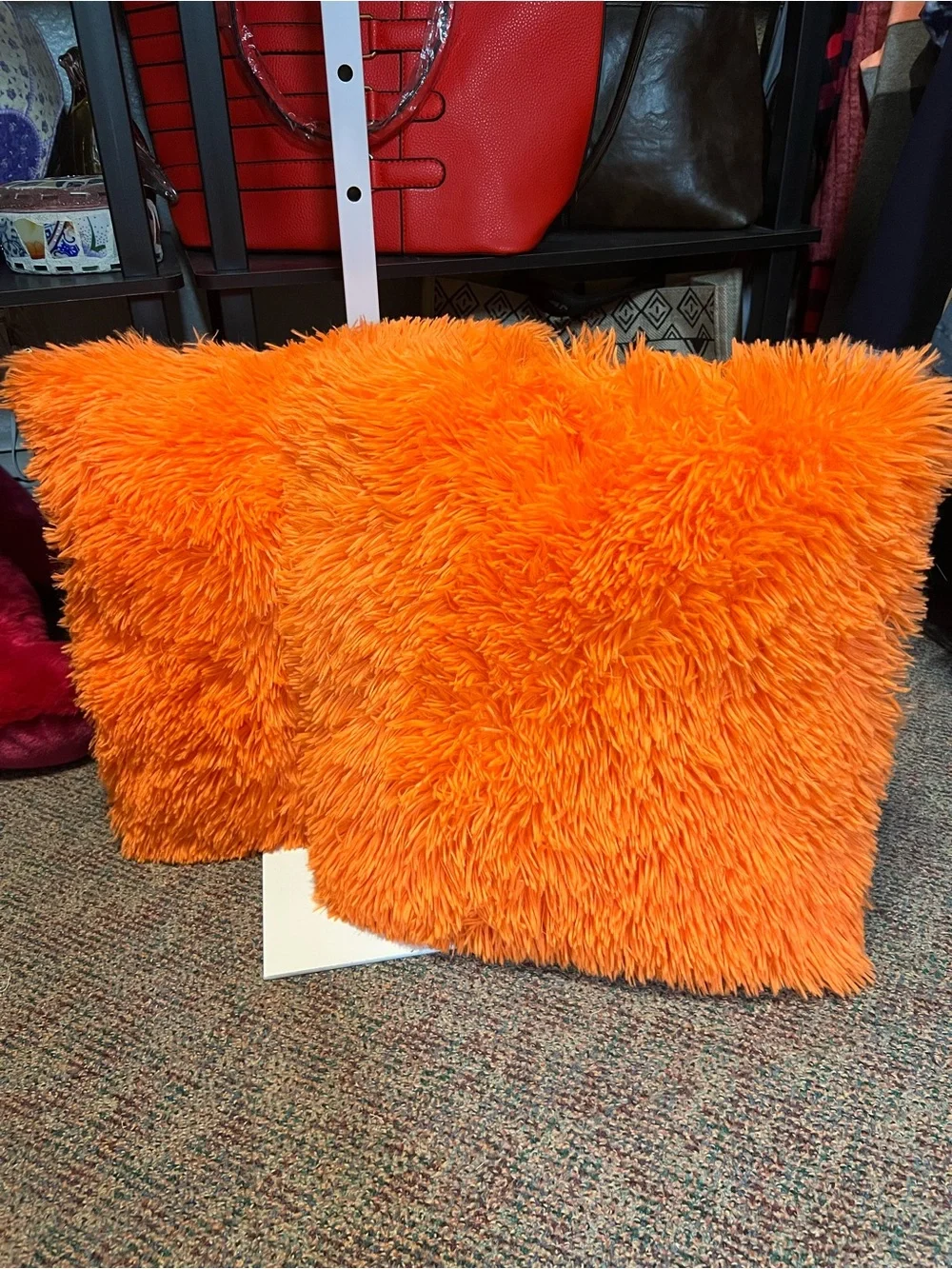Plush Shag Throw Pillow Pair - Orange